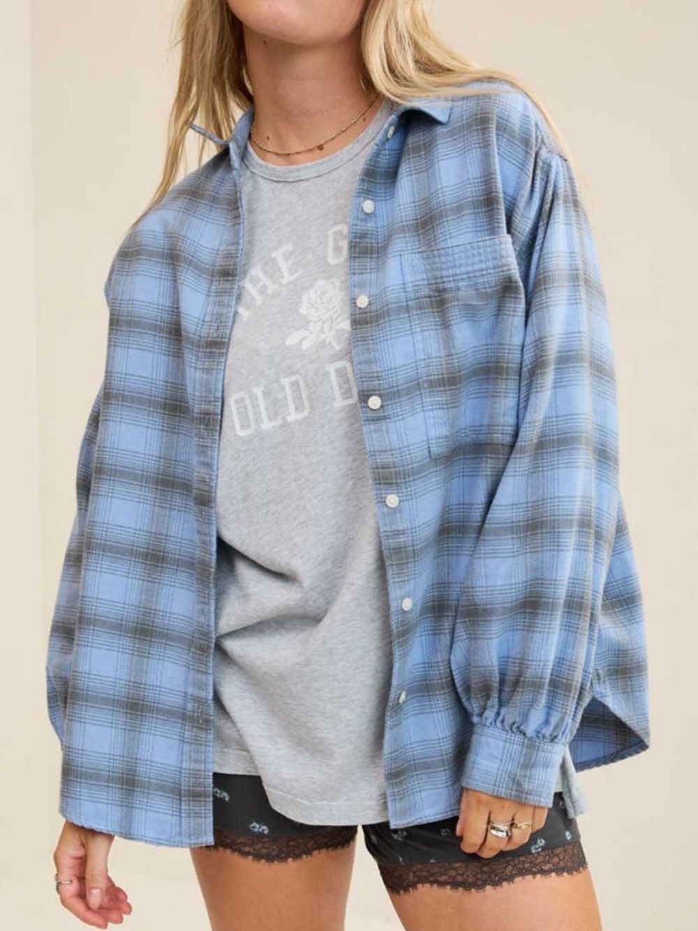 Aerie Anytime Fav Flannel Button Down Shirt Monaco Blue NWT - Picture 5 of 12